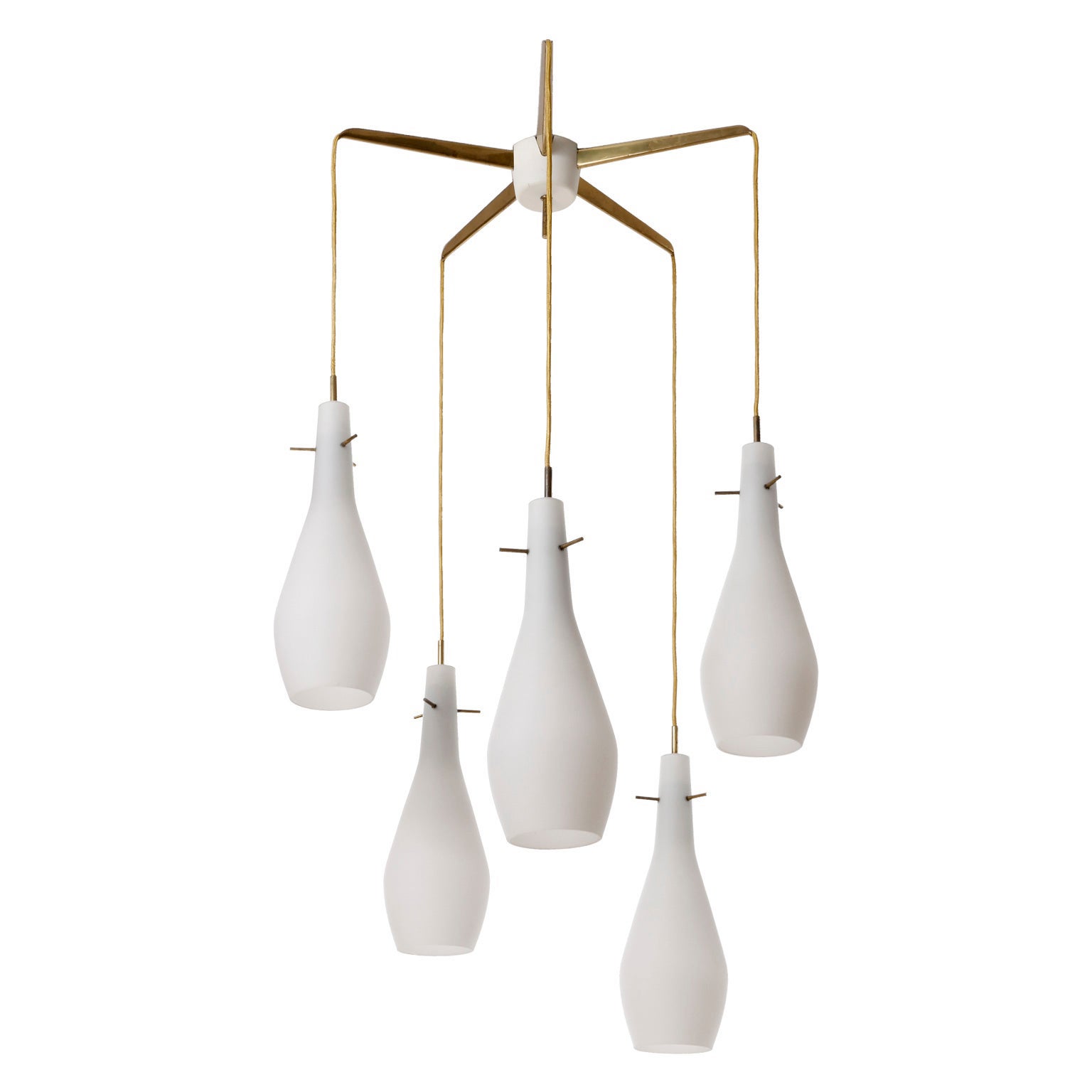 Pendant Light Kalmar 'Pendelstern', Brass Opaline Frosted White Milk Glass, 1960