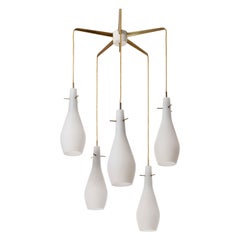 Pendant Light Kalmar 'Pendelstern', Brass Opaline Frosted White Milk Glass, 1960
