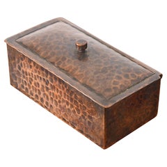 Signed Gustav Stickley Arts & Crafts Hammered Copper Box