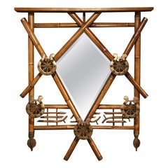 Circa 1890s English Bamboo Hanging Hall Rack with Mirror