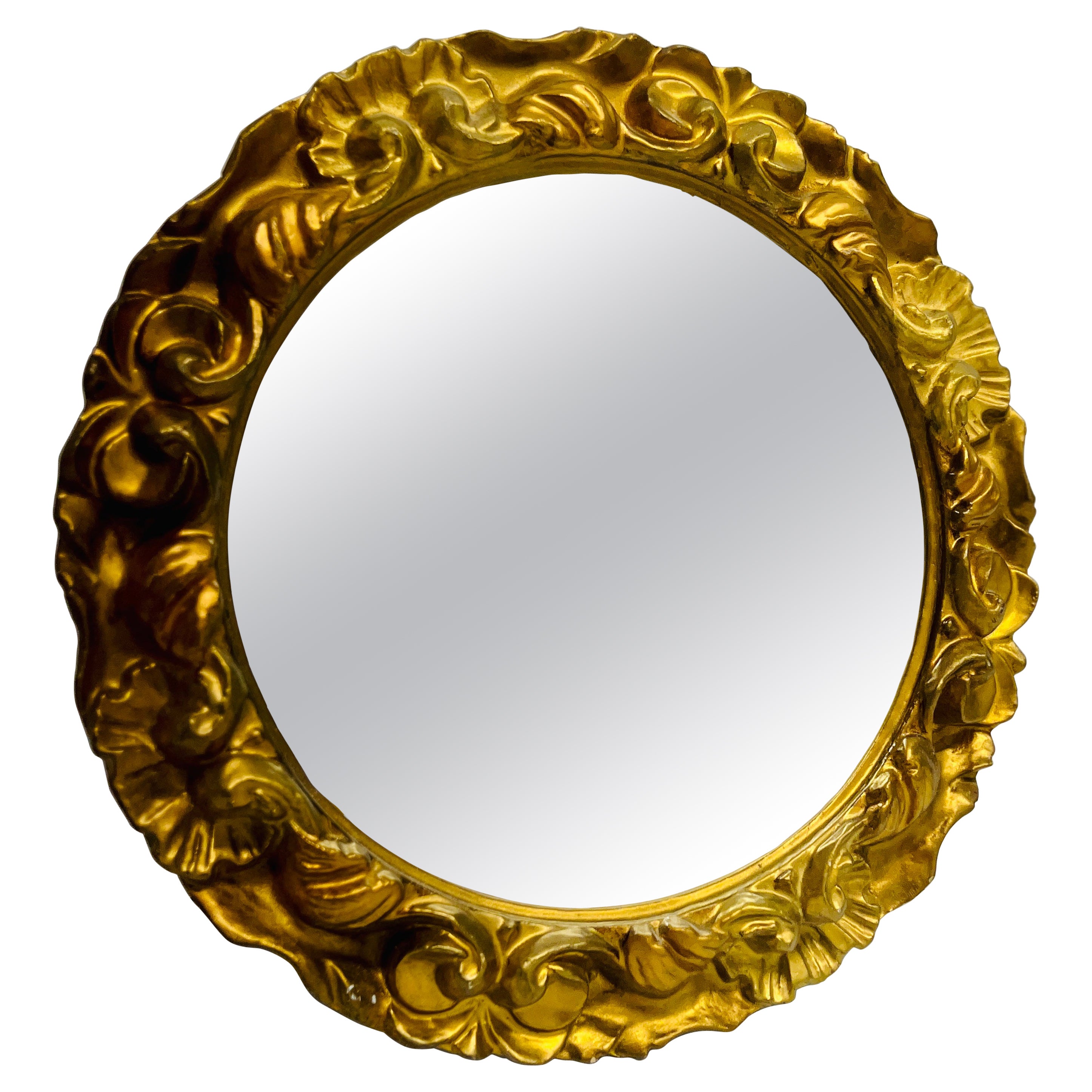 Vintage Italian Carved Gilt Wood Shell Wall Mirror 16"