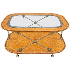 20th Century Maitland Smith Tiered Steel, Leather and Glass Top Coffee Table