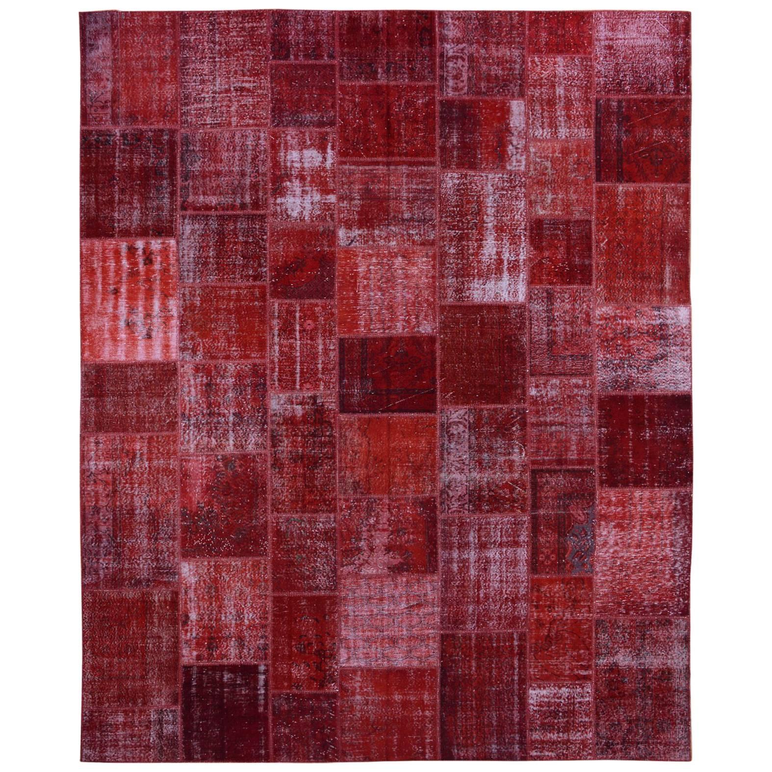 Red Patchwork Overdyed Rug