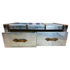 21st Century Large Aviation Style Aliminium & Leather Trunk - Coffee Table