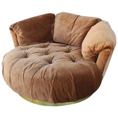 Plush Tufted Circle Lounge Chair with Brass Base
