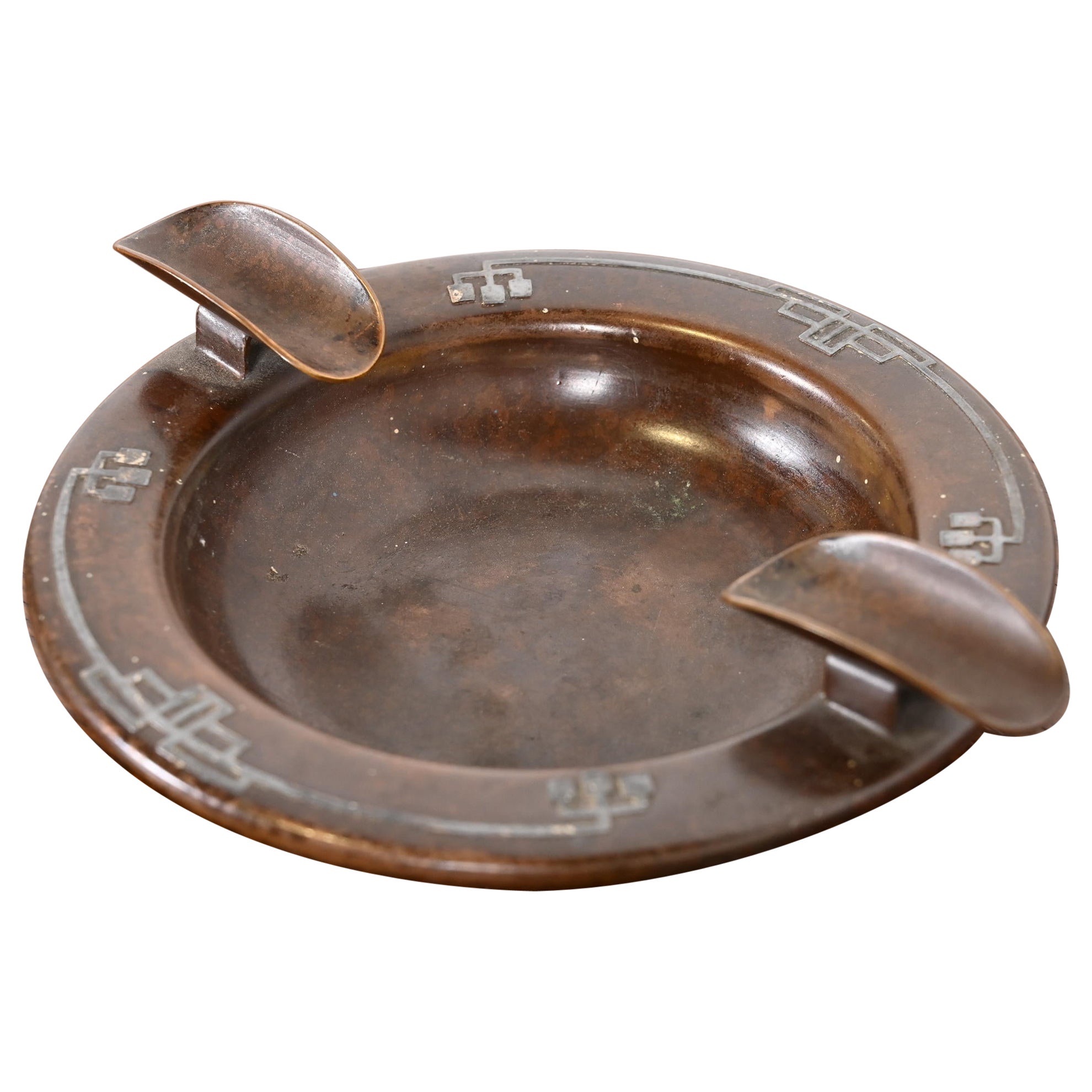 Heintz Arts & Crafts Aschenbecher aus Sterlingsilber auf Bronze von Heintz