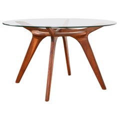 Adrian Pearsall Sculpted Walnut Glass Top "Compass" Dining Table, 1960s