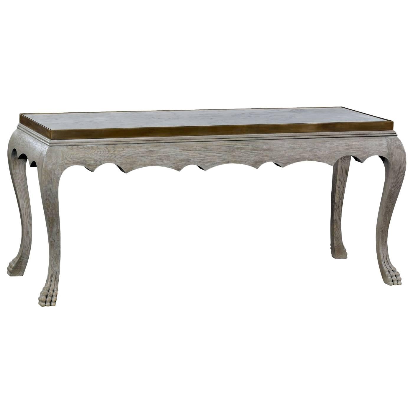 Grey Oak Console Table with Marble Top For Sale