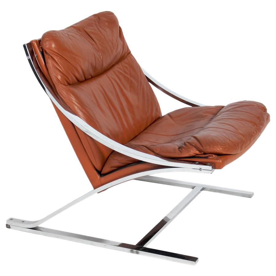 Paul Tuttle "Zeta" Lounge Chair in Chrome and Cognac Leather