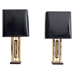Pair of Philippe Cheverny Golden Table Lamps with Black Shades