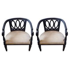 Pair of Ebonized Wood and Camel Velvet Side Chairs
