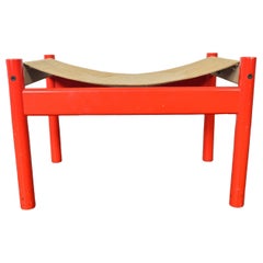 1970s Red Lacquered Canvas Bench / Ottoman