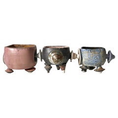 Set of 3 Post Modern Abstract Ceramic Bowl Scultpures by Kaiser Suidan 1990s