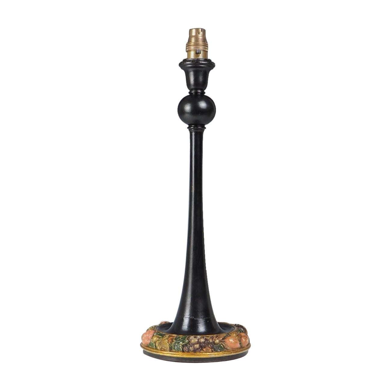 Antique Black Carved Wood Painted Fruit Table Lamp