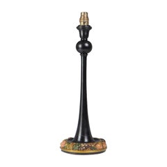 Antique Black Carved Wood Painted Fruit Table Lamp