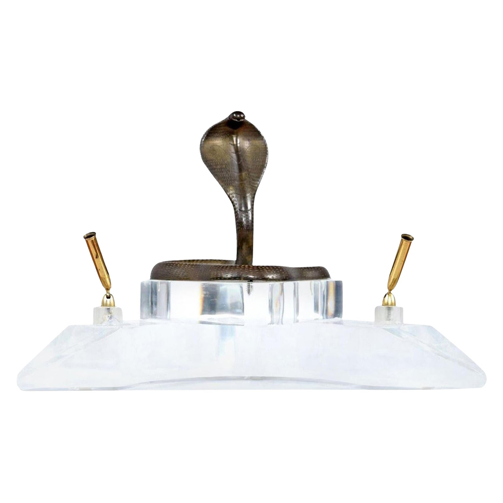 Porte-plume double en laiton et Lucite signé Cobra Snake