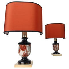 Pair of Ceramic Table Lamps in Faux Marble attributable to Tommaso Barbi, 70s