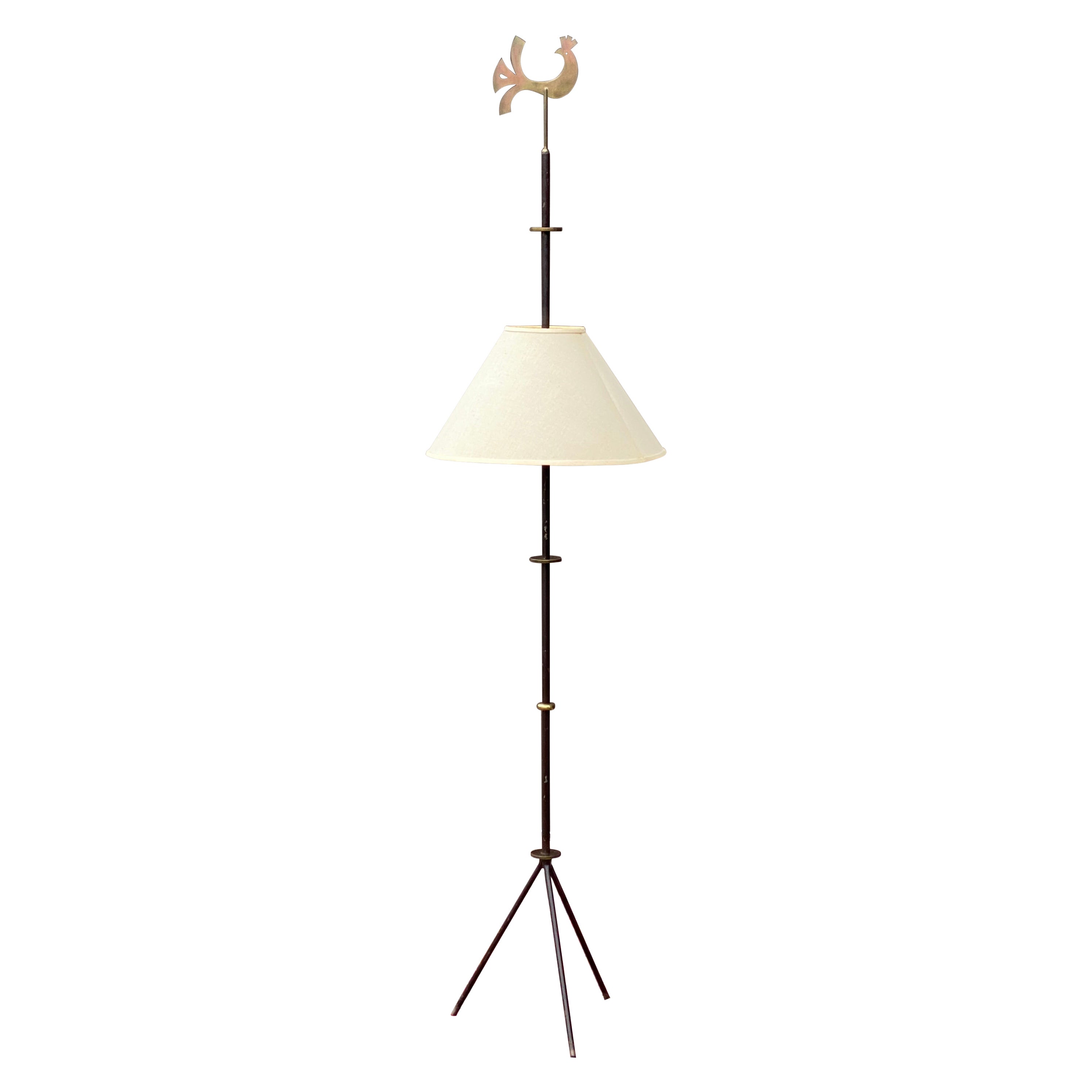 Bespoke 1950's Messing & Stahl Tripod Stehleuchte nach Tommi Parzinger