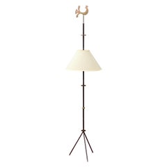 Bespoke 1950's Brass & Steel Tripod Floor Lamp after Tommi Parzinger