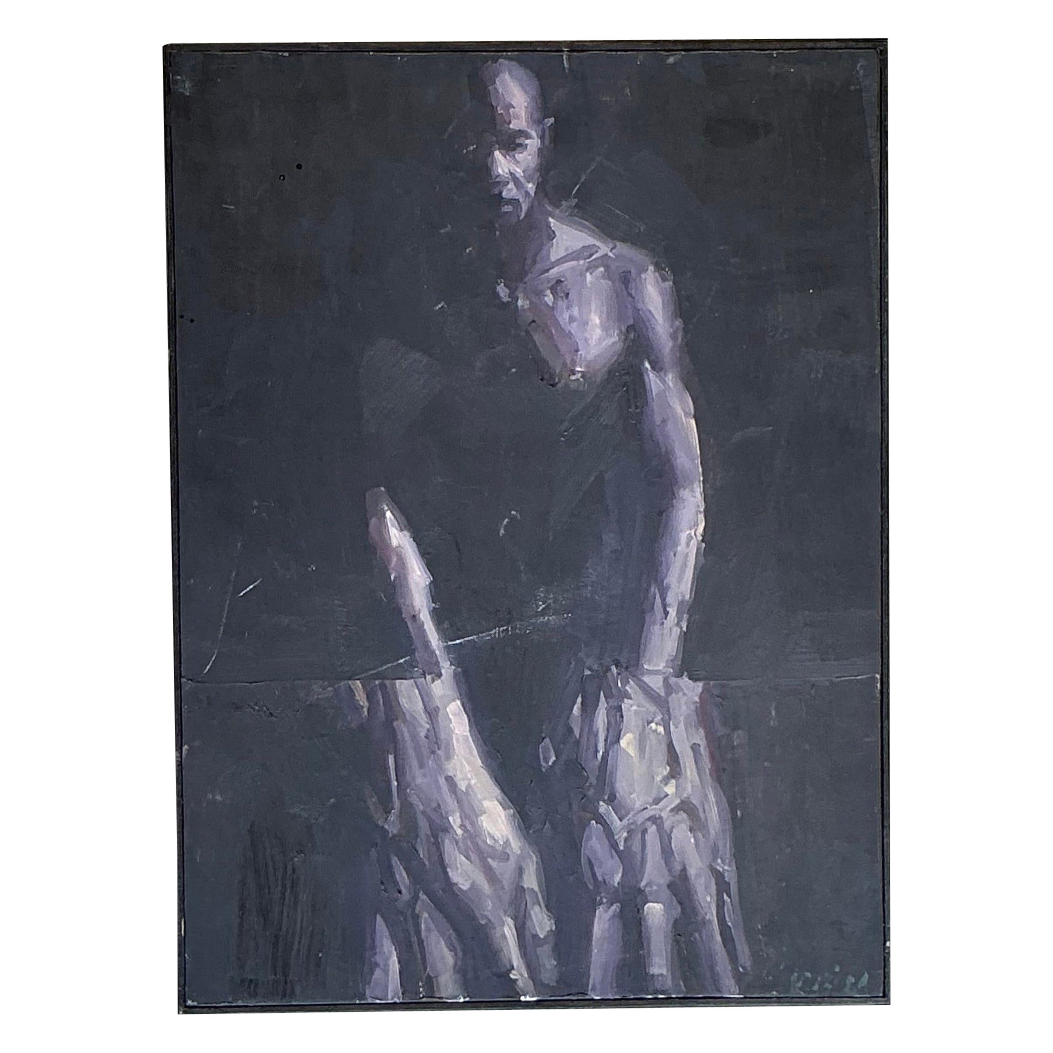 Vintage Boho Original Abstract Figurative Oil Painting on Board (pittura ad olio astratta su tavola)
