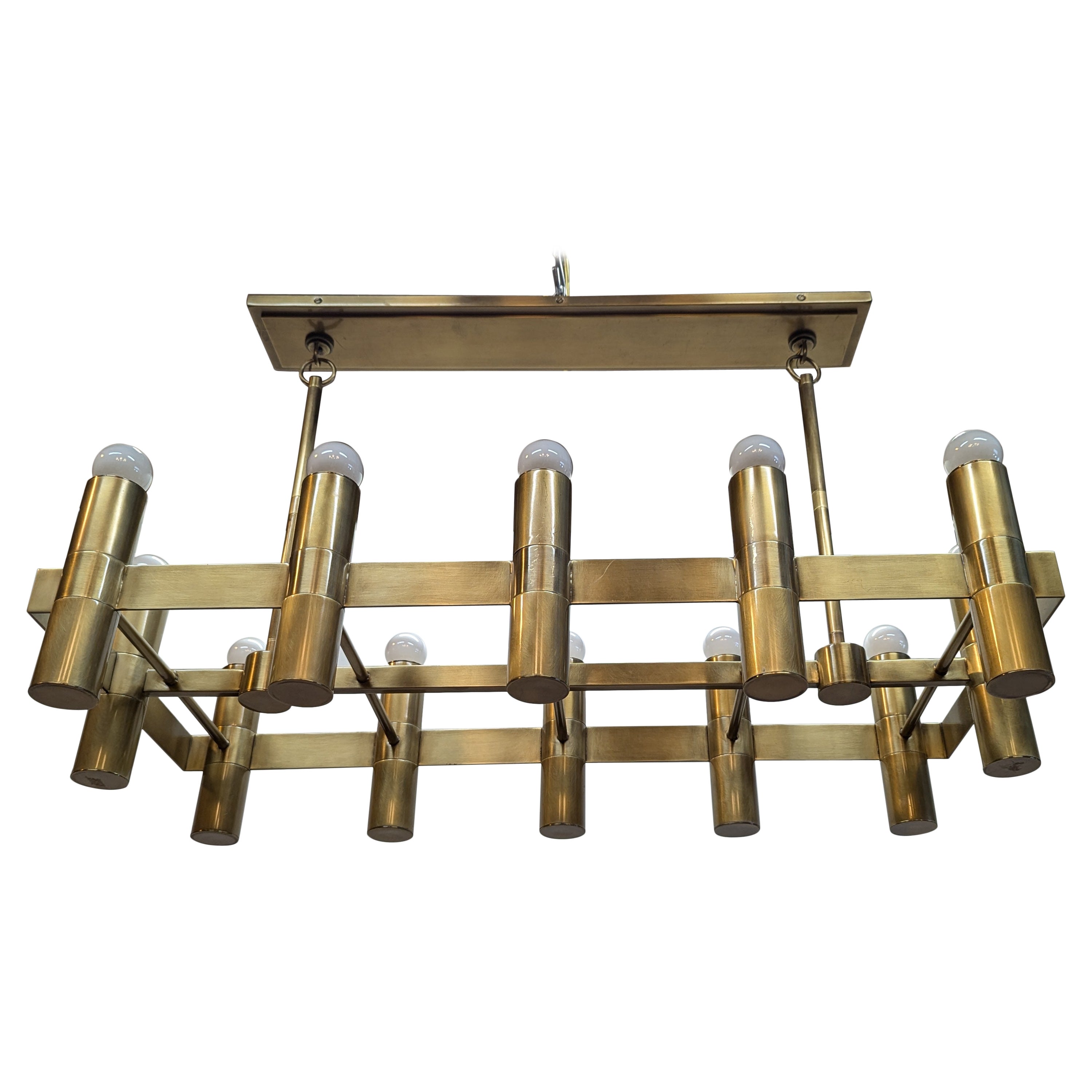 Brass Rectangular twelve Light Chandelier