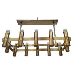 Brass Rectangular twelve Light Chandelier