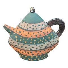 Tetera de cerámica postmoderna Kazuko Matthews, California, años 80