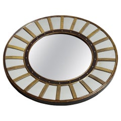 Regency Style Circular Brass & Lacquer Mirror with Convex Surround