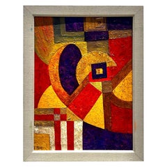 Pittura astratta geometrica d'epoca su tela firmata