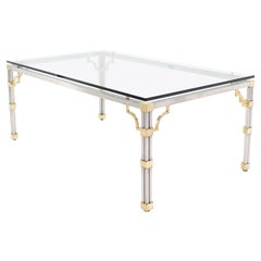 Glass Top Rectangle Chrome Brass Dining Conference Table