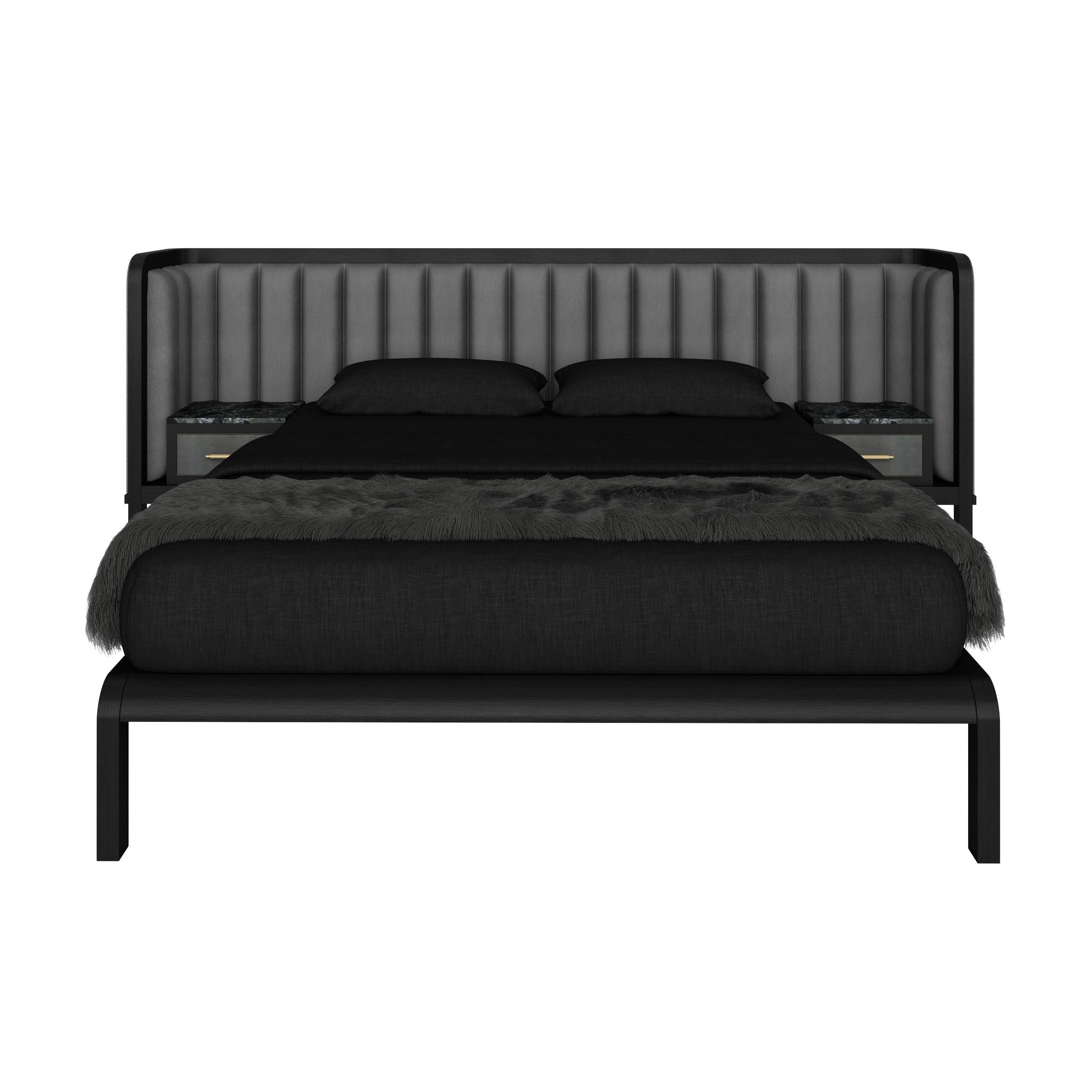 Cama Cupido con Show-wood y Novasuede con mesilla integrada