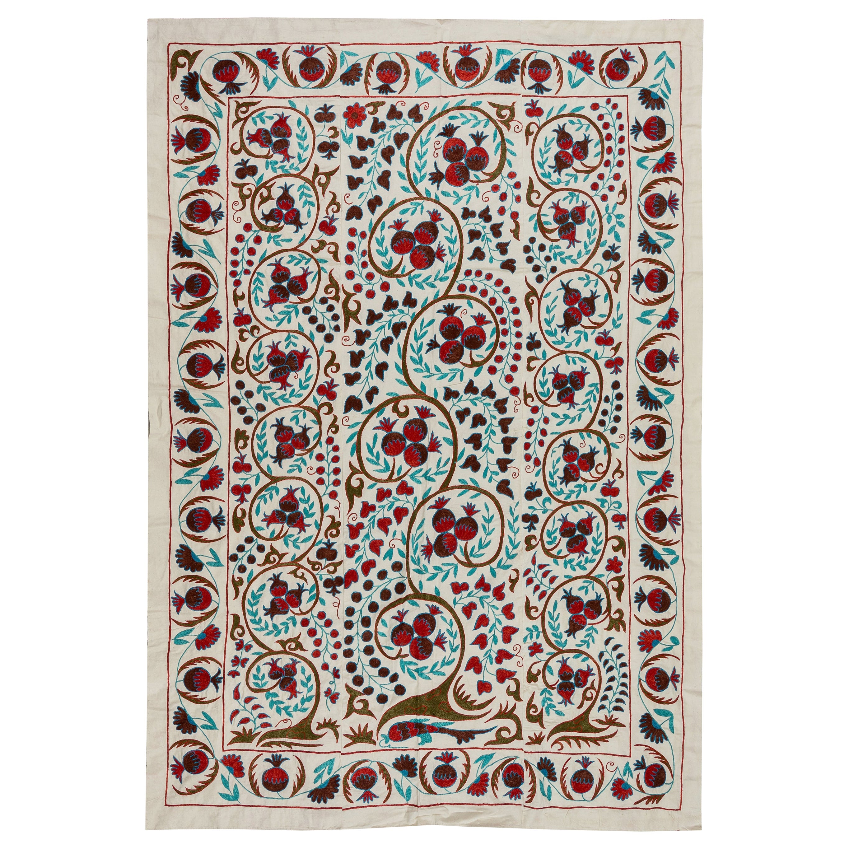 4.8x7 Ft Modernity Tapisserie, Tenture murale en soie brodée, couvre-lit Uzbek Suzani