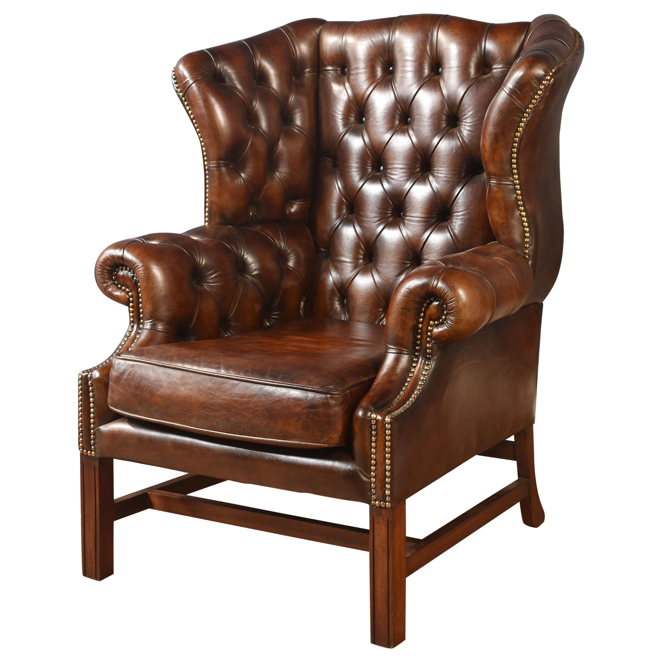 Mahogany framed wing armchair