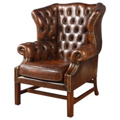 Mahogany framed wing armchair