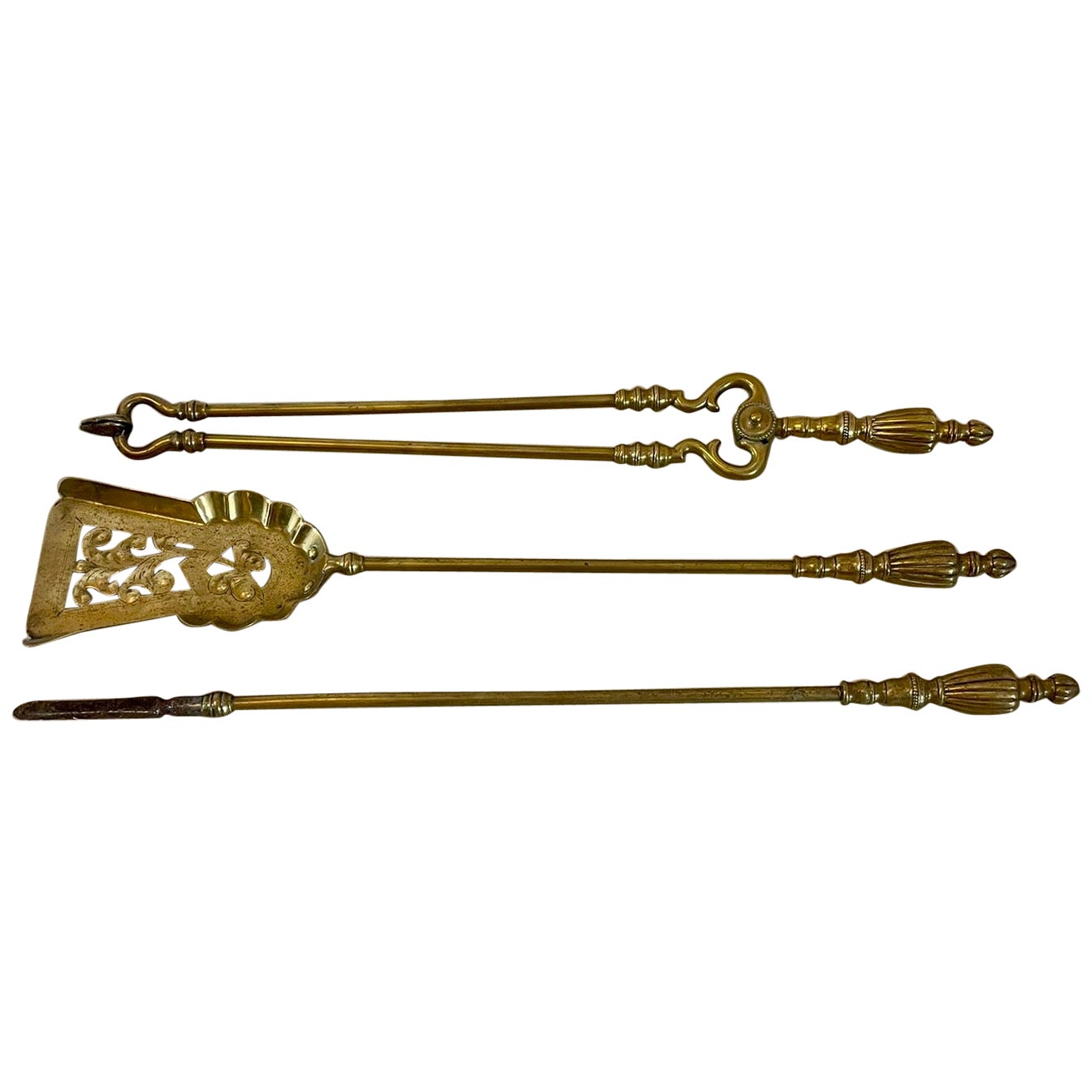 Set of Antique Victorian Quality Brass Fire Irons