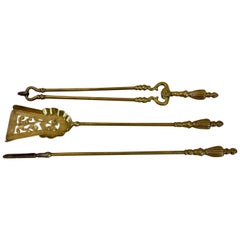 Set of Antique Victorian Quality Brass Fire Irons