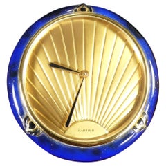 Orologio da tavolo in stile Art Déco con smalto blu di Cartier