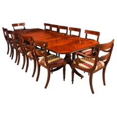 Vintage Arthur Brett Two Pillar Mahogany Dining Table & 12 Chairs 20th Century