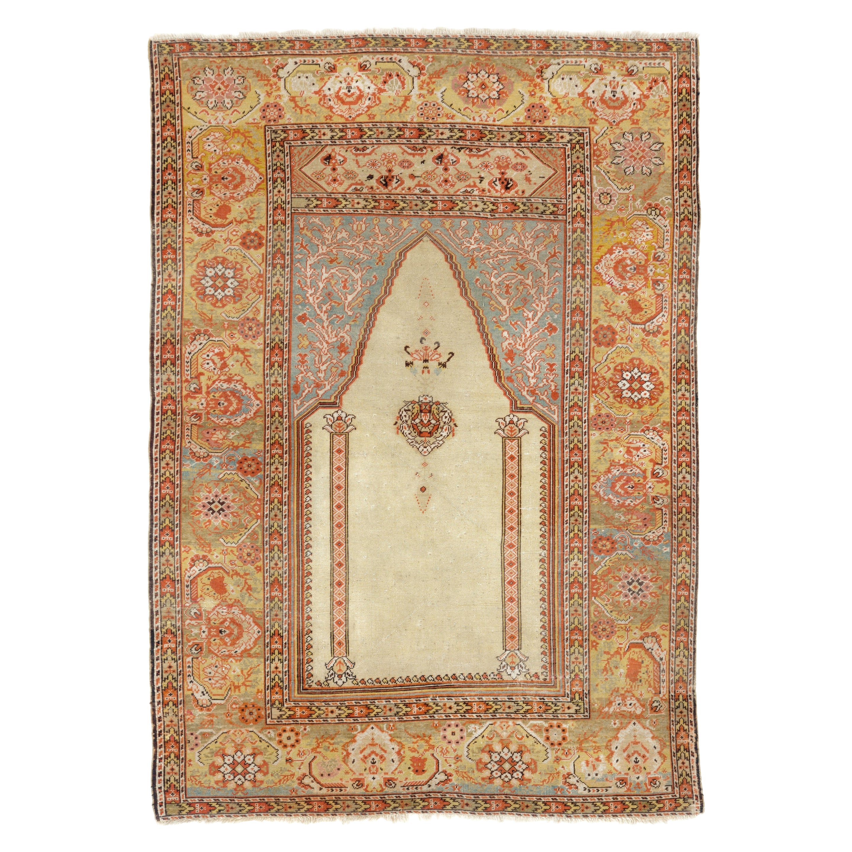 4x5.6 ft Antique Tapis de prière turc 'Gordes', Ca 1880