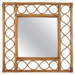 Rattan Bambus Franco Albini Stil Quadratischer Spiegel