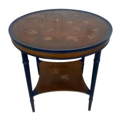 Vintage Bird in Flight Round Side Table - Natural and Navy Blue