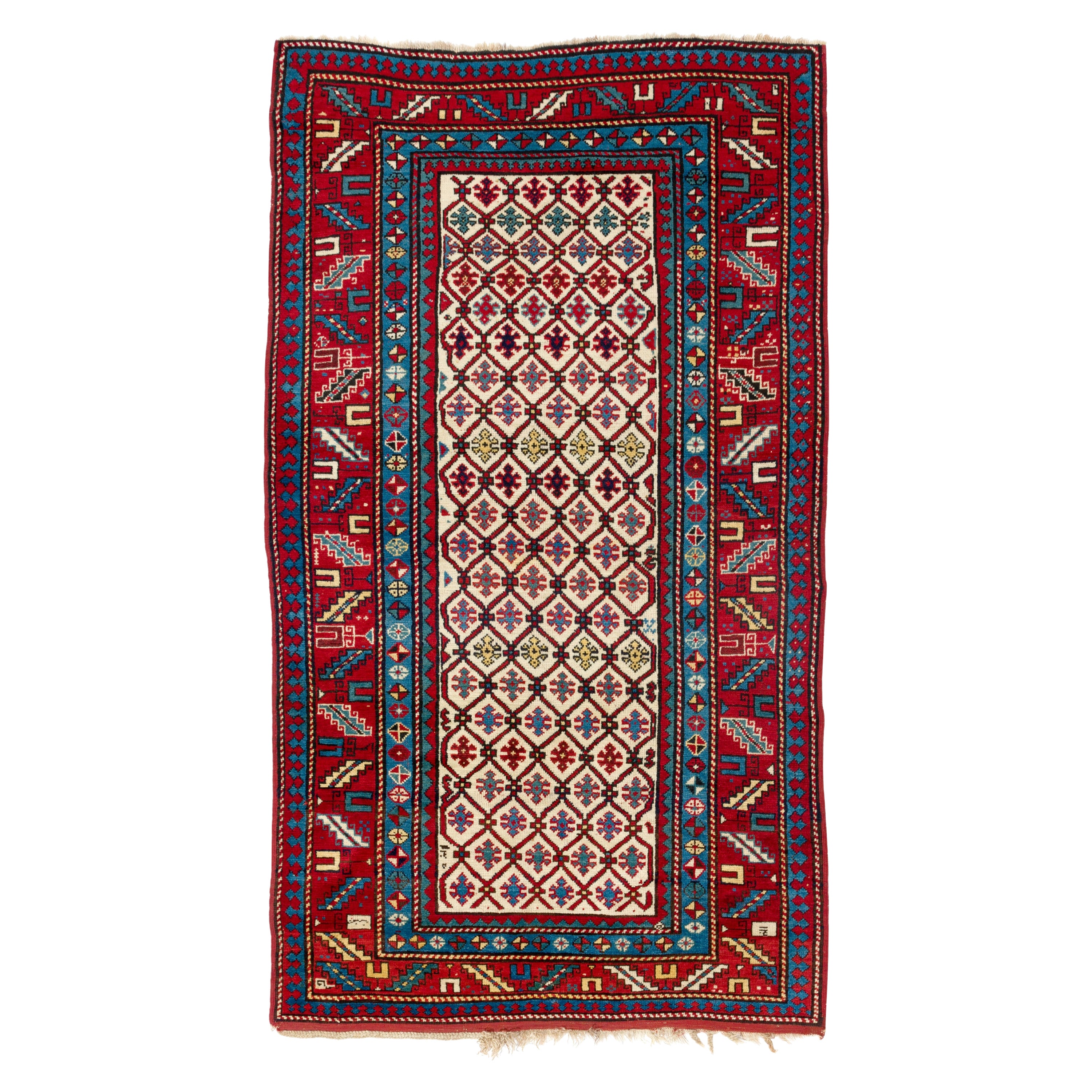 4x7 ft Antique Caucasian Kazak Rug, Excellent Condition, Ful Pile, All Original