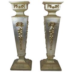 Pair of Vintage Italian Silver Painted Wood Pedestals, circa 1980