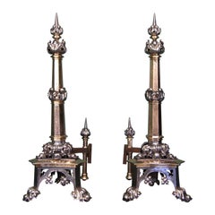 Repousse & Bronze Kamin Andirons Feuerhunde