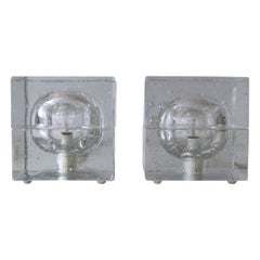 Set of Two Hand Blown Cubic Table Lamps by Müller & Zimmer, 1970s, Germany