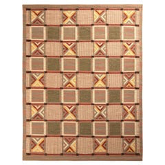 Rug & Kilim’s Scandinavian Style Kilim Rug in Green and Beige Geometric Pattern