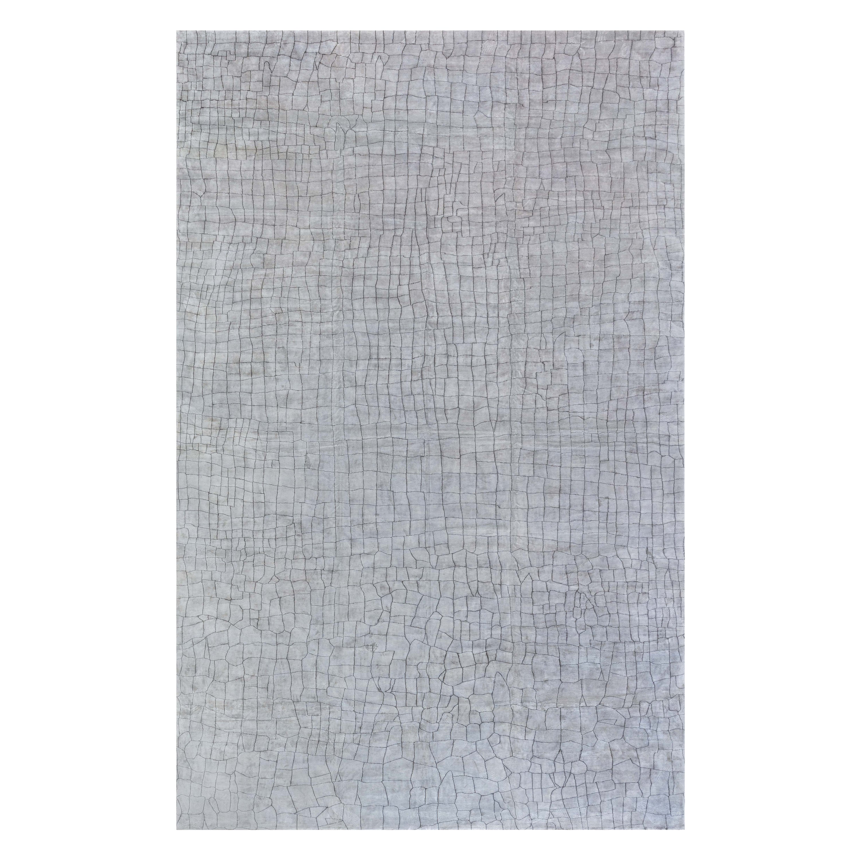 Tappeto di seta fatto a mano dal design moderno e sovradimensionato con coccodrillo di Doris Leslie Blau