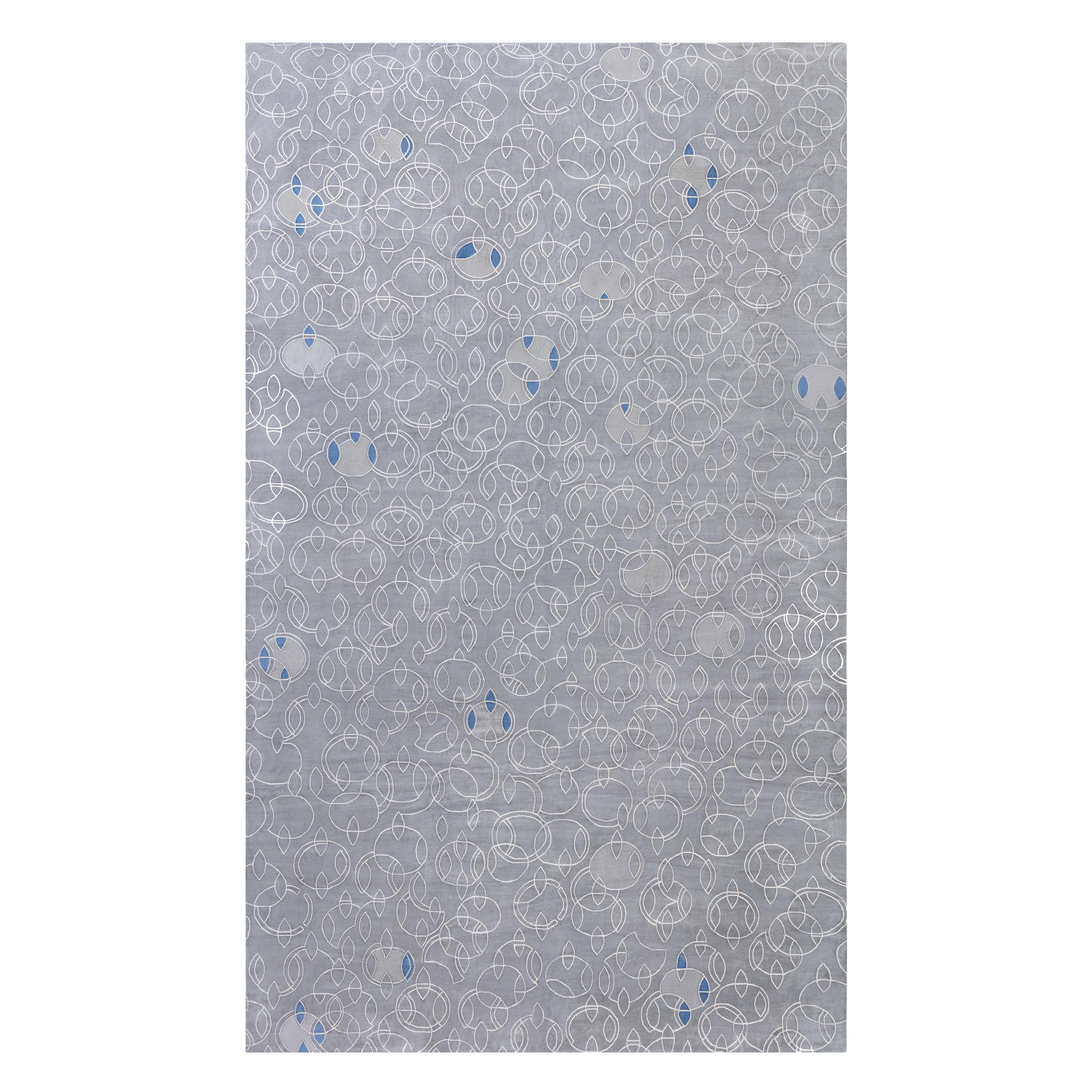 Modern Hummingbird Silver Handmade Wool and Silk Rug by Doris Leslie Blau