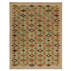 Rug & Kilim’s Scandinavian Style Kilim in Green & Beige-Brown Geometric Pattern