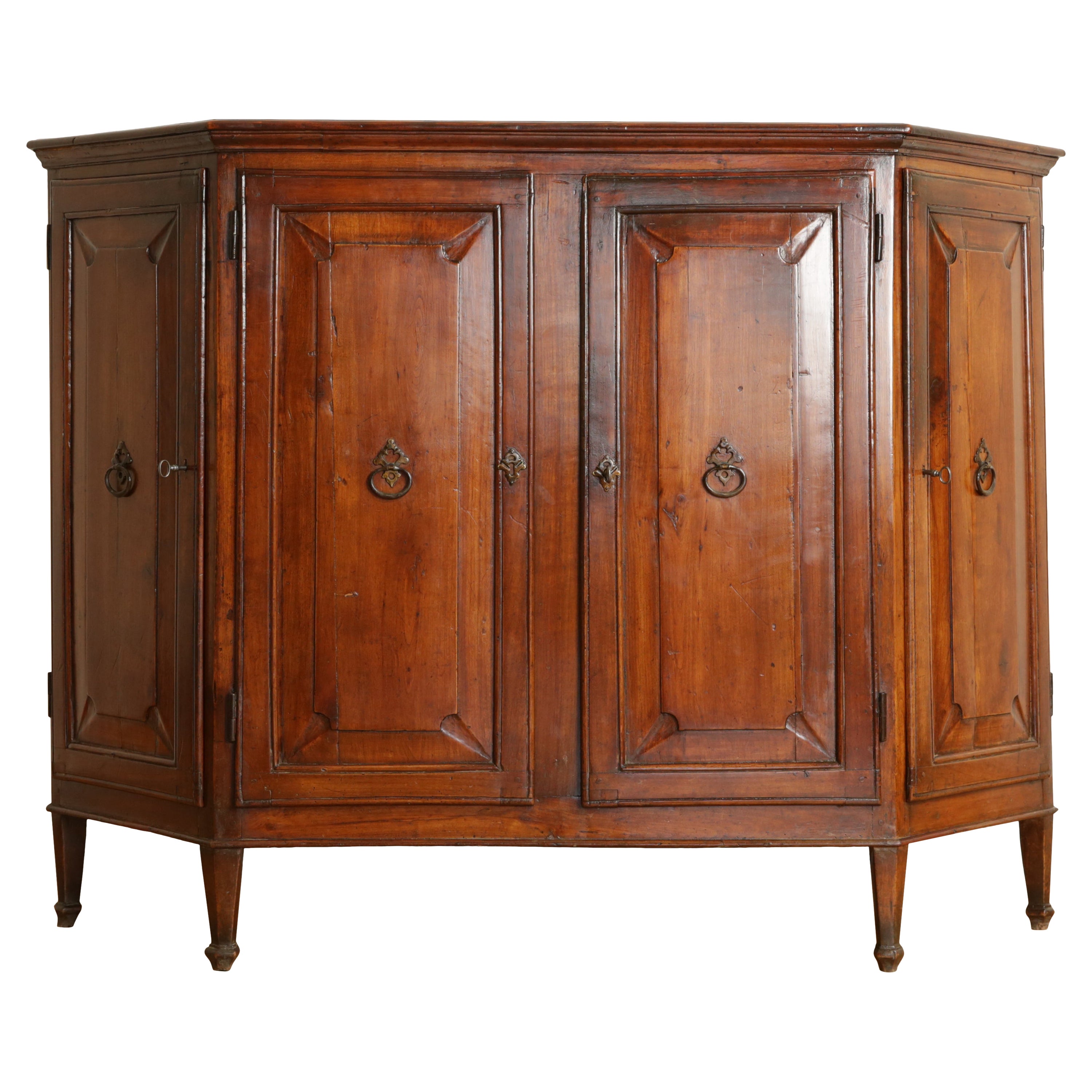 Italian, Veneto, Neoclassic Fruitwood 4-Door Scantonata Credenza, ca. 1790